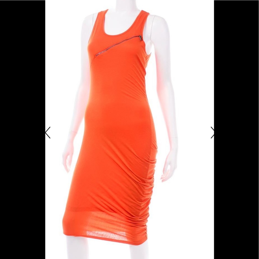 SALE! Vintage McQ Alexander McQueen Orange Stretch Knit Dress w/Cut Out Zipper